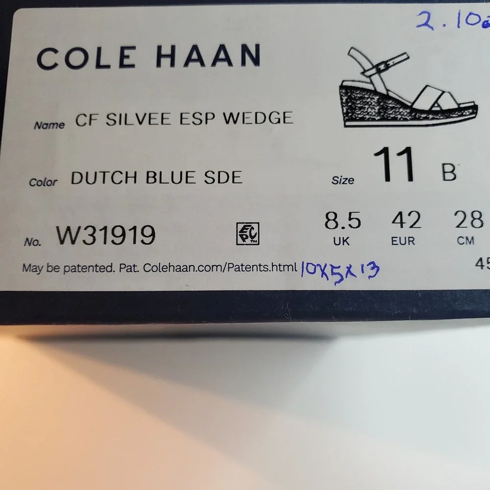 Cole Haan Cloudfeel Blue Suede Espadrille Wedge Sandals W31919 Womens 11